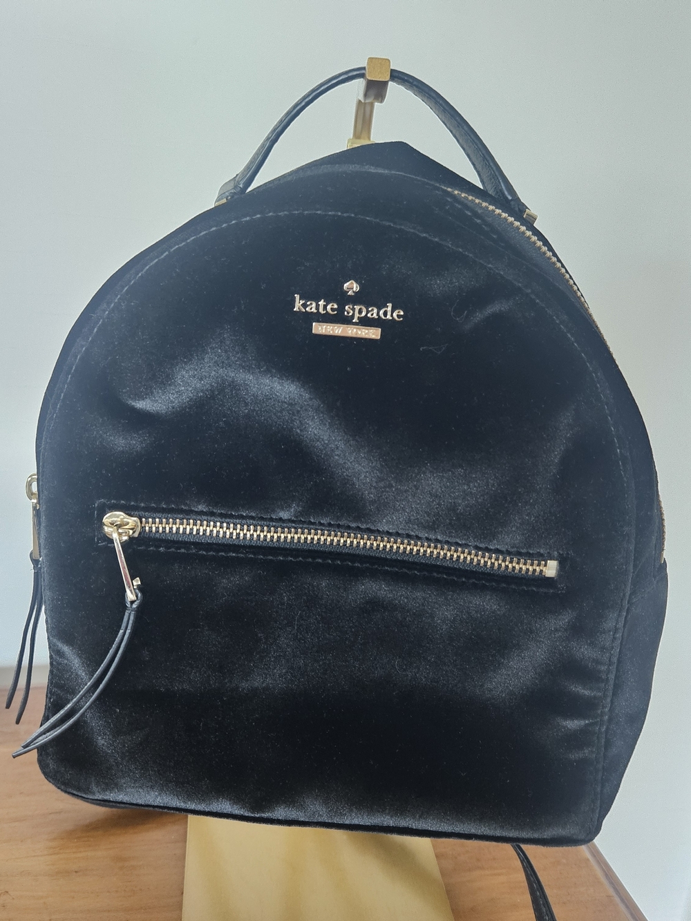 kate spade Black Velvet Mini Backpack with Gold Hardware Accent